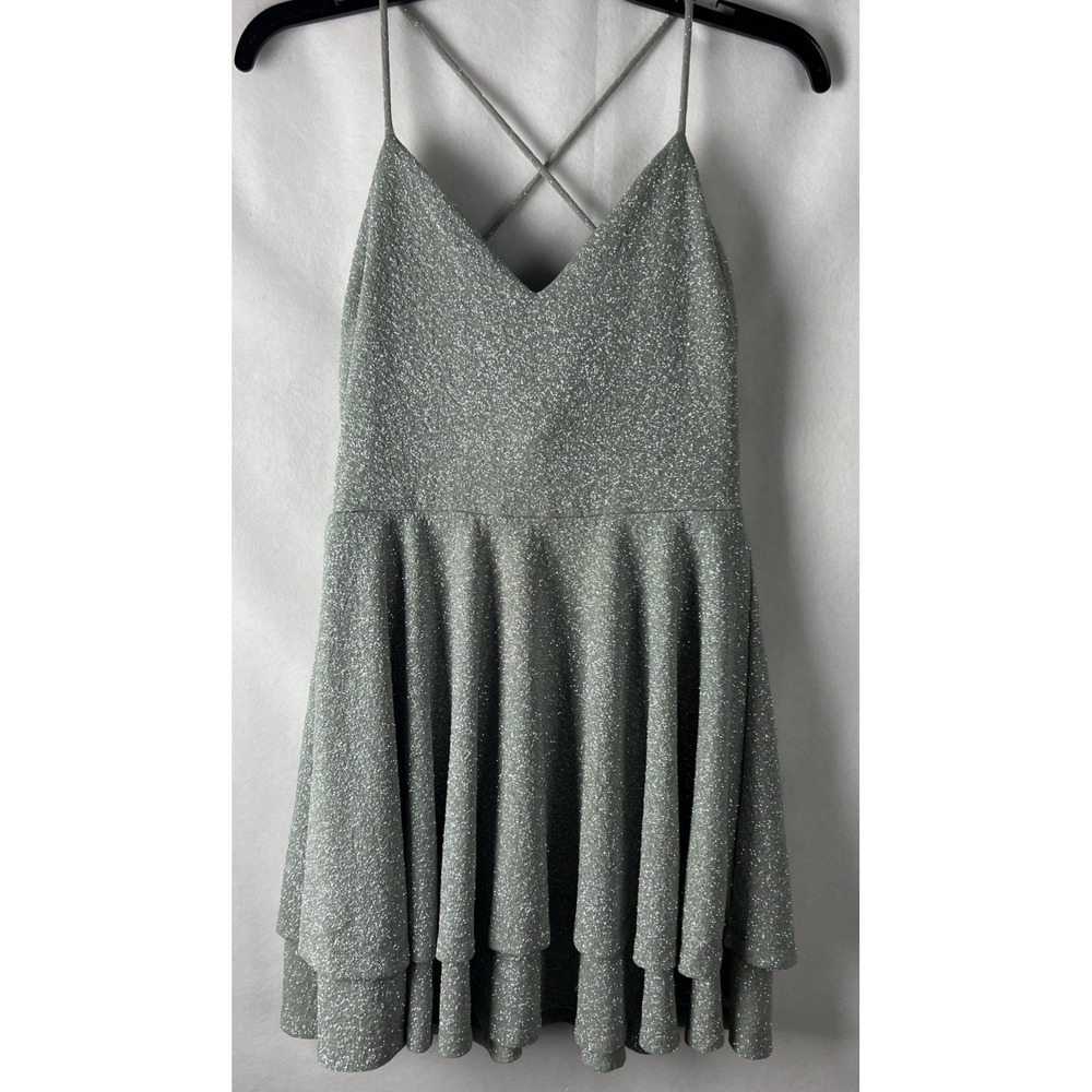 Windsor Store Juniors Prom Evening Dress Size Large Open Back Sage Silver‎ E13